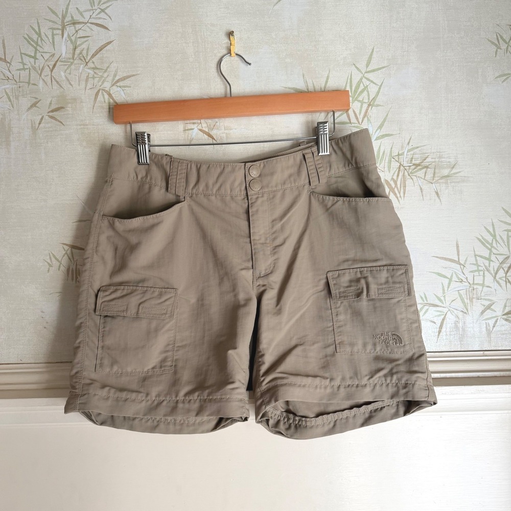 North Face Womens Cargo Shorts Khaki Tan Hiking Utility Outdoor Sz 10